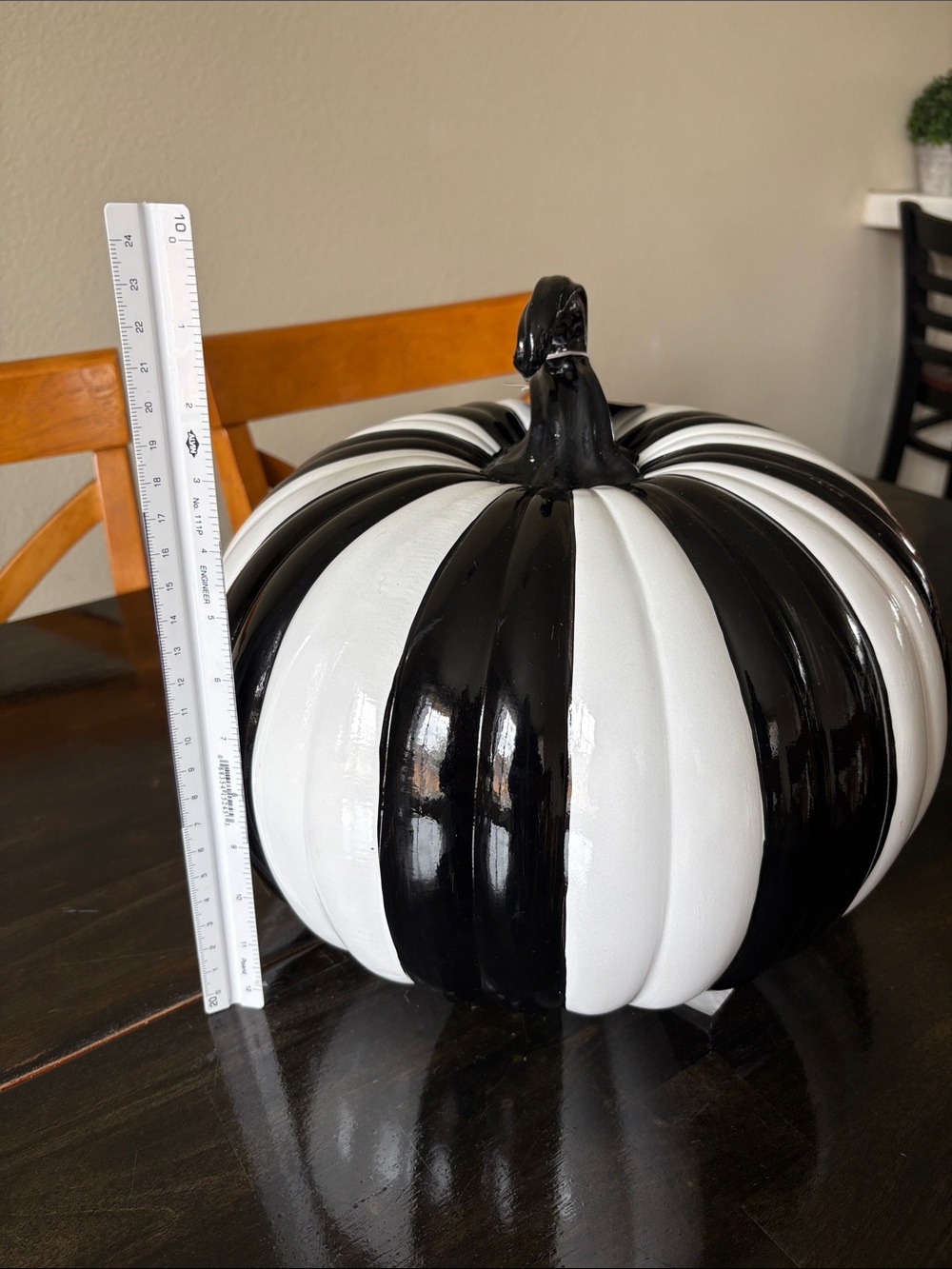 Black and White Striped Decorative Pumpkin - bug pumpkin 12’ tall 12’ wide